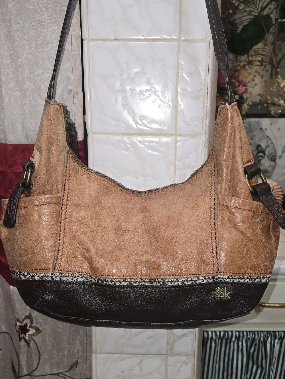 The Sak Two-Tone Tan and Dark Brown Leather Shoulder Bag